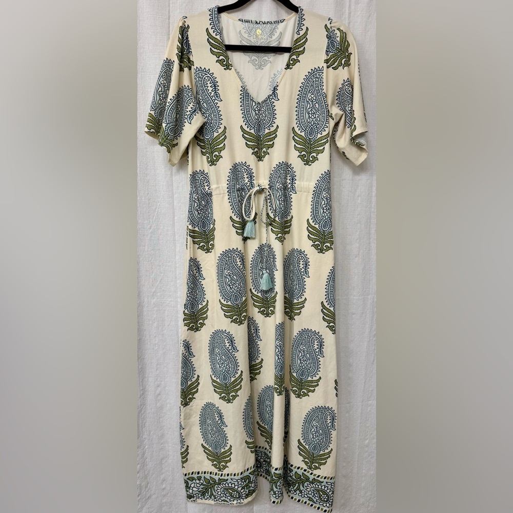 Spartina 449 Cream and Green Paisley Maxi Dress